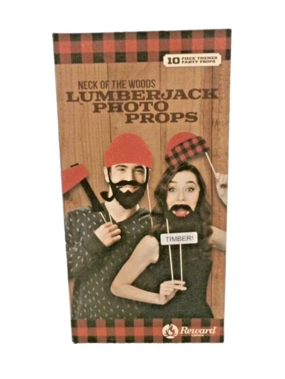 Boxed 10pc Lumberjack Photo Booth Props Set Red Black Party Supplies NEW